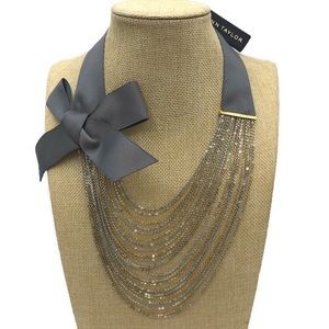 Ann Taylor Multi Strand Bow Layered Necklace Two Tone Gray Bow NWT